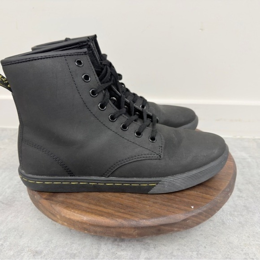 Dr. Martens Sheridans / Black High-Top Lace Sneakers with Yellow Stitching - Picture 6 of 16